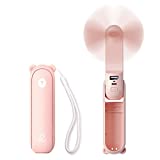 JISULIFE Handheld Mini Fan, 3 IN 1 Hand Fan, Portable USB Rechargeable Small Pocket Fan, Battery Operated Fan [14-21 Working Hours] with Power Bank, Flashlight Feature for Women,Travel,Outdoor-Pink
