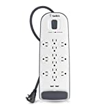 Belkin USB Power Strip Surge Protector - 12 AC Multiple Outlets & 2 USB Ports - 6 ft Long Flat Plug Extension Cord for Home, Office, Travel, Computer Desktop & Charging Brick - White (3,996 Joules)