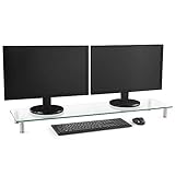 VonHaus Extra Large Glass Monitor Stand Riser 39.5' Desktop Stand with Adjustable Height Perfect for Double Computer Screens at Home and Office - Dual Monitor Capacity