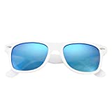 COASION Classic Polarized Sunglasses for Men Women Retro UV400 Brand Designer Sun Glasses (White Frame/Blue Mirror Lens)