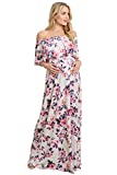 Maternity Dress Off Shoulder Maxi Pregnant Women Baby Shower Photoshoot (Small, Cream Floral)