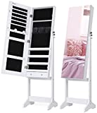 Nicetree Jewelry Cabinet with Full-Length Mirror, Standing Lockable Jewelry Armoire Mirror Organizer, 3 Angel Adjustable, White
