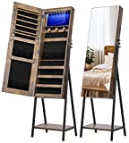 Nicetree Standing Jewelry Mirror Cabinet, Full Length Mirror and Jewelry Storage All in One, Superior Storage Capacity Jewelry Armoire Stand Up Mirror (Newly Upgraded, Rustic Brown)