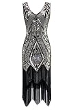 Metme Women's 1920s Vintage Flapper Fringe Beaded Great Gatsby Party Dress, Champagne, Medium