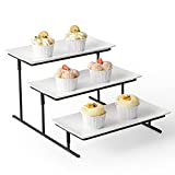 DOWAN 3 Tier Serving Stand with 12 Inches Ceramic Serving Platters, Rectangular Serving Trays for Dessert Cupcake Appetizer Display, Serving Plate Rack Tray Set, White