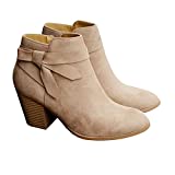 PiePieBuy Women's Ankle Boots Tie Knot Closed Toe Side Zipper Stacked Heel Booties Shoes