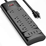 Power Strip, Bototek Surge Protector with 10 AC Outlets and 4 USB Charging Ports,1875W/15A, 2100 Joules, 6 Feet Long Extension Cord for Smartphone Tablets Home,Office, Hotel, ETL Listed- Black