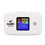 KuWFi 4G LTE Mobile WiFi Hotspot Unlocked Wireless Internet Router Devices with SIM Card Slot for Travel Support B1/B3/B5/B7/B8/B20 in Europe Caribbean South America Africa