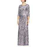 Alex Evenings Women's Long Sequin Dresses with ¾ Sleeves, Lilac, 6