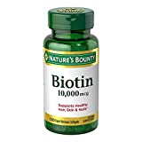 Nature’s Bounty Biotin, Supports Healthy Hair, Skin and Nails, 10000 mcg, Rapid Release Softgels, 120 Ct