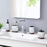 zccz Glass Mosaic Bathroom Accessories Set, 4 Piece Decorative Bathroom Vanity Countertop Accessory Set with Lotion/Soap Dispenser, Cotton Jar, Toothbrush Holder and Bathroom Tumbler