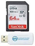 SanDisk 64GB SDXC SD Ultra Memory Card Works with Canon Powershot ELPH 180, 190 is, SX420 is, SX610 HS Camera UHS-I (SDSDUNR-064G-GN6IN) Bundle with (1) Everything But Stromboli Combo Card Reader