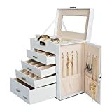 Homde Synthetic Leather Huge Jewelry Box Mirrored Watch Organizer Necklace Ring Earring Storage Lockable Gift Case (White)