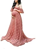 Maternity Photography Props Floral Lace Dress Fancy Pregnancy Gown for Baby Shower Photo Shoot (2XL, Pink Carnation)