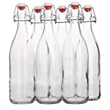 Flip Top Glass Bottle [1 Liter / 33 fl. oz.] [Pack of 6] – Swing Top Brewing Bottle with Stopper for Beverages, Oil, Vinegar, Kombucha, Beer, Water, Soda, Kefir – Airtight Lid & Leak Proof Cap – Clear