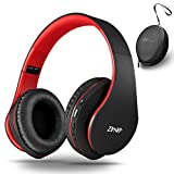 Bluetooth Headphones Over-Ear, Zihnic Foldable Wireless and Wired Stereo Headset Micro SD/TF, FM for Cell Phone,PC,Soft Earmuffs &Light Weight for Prolonged Wearing (Black/red)