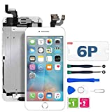 FFtopu Compatible with iPhone 6 Plus Screen Replacement White，LCD Display with 3D Touch Screen Digitizer Full Assembly+Home Botton+Front Camera+Earpiece+Free Screen Protector+Repair Tools Kit (5.5'')