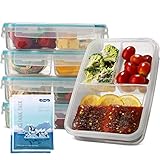 Komax Biokips Set-of-5 Bento Lunch Box | 37-oz Meal Prep Containers Microwavable | 3 Compartment Divided Lunch Containers | BPA-Free Bento Box for Adults | Dishwasher & Freezer Safe | 2 Free Ice Packs