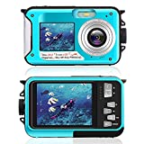 Underwater Camera for Snorkeling, Waterproof 2.7K 24MP Digital Camera, HD Rechargeable Camera with Dual Screen for Camping, Underwater, Swiming, Underwater Camera