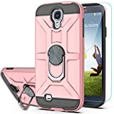 S4 Case Galaxy S4 Phone Case with HD Screen Protector YmhxcY 360 Degree Rotating Ring Kickstand Holder Dual Layers of Shockproof Phone Case for Samsung Galaxy S4-ZS Rose Gold