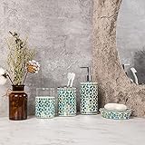 HILHORA Bathroom Accessories Set 4 Pcs Mosaic Glass Decorative - Durable Bath Organizer Includes Soap Dish & Tumbler Cup & Toothbrush Holder & Soap/Lotion Dispenser (Green)