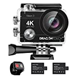 Dragon Touch 4K Action Camera 16MP Vision 3 Underwater Waterproof Camera PC Webcam 170° Wide Angle WiFi Sports Cam with Remote 2 Batteries and Mounting Accessories Kit