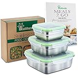 Stainless Steel Food Containers - Set of 3 - Metal Lunch Container, Sandwich Container or Snack Boxes for Kids, Leak Proof Eco Friendly and Food-Grade Safe Storage - Free Healthy Food Recipe ebook