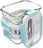 [3-Pack,36 OZ]Large Glass Food Storage Containers with Locking Lids - Bento Box Glass Lunch Containers - Glass Meal Prep Containers - Glass Storage Containers with Lids - Glass Snack Containers