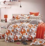 Minimal Style Geometric Shapes Duvet Quilt Cover Scandinavian Midcentury Modern Geo Print 100-percent Cotton Bedding Set Soft Casual Retro Mosaic Orange Blush Taupe Full Queen Size (Queen, Orange)