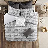 INK+IVY 100% Cotton Comforter Mid Century Modern Design All Season Bedding Set, Matching Shams, Full/Queen(88'x92'), Rhea, Grey Geometric Clipped Jacquard 3 Piece